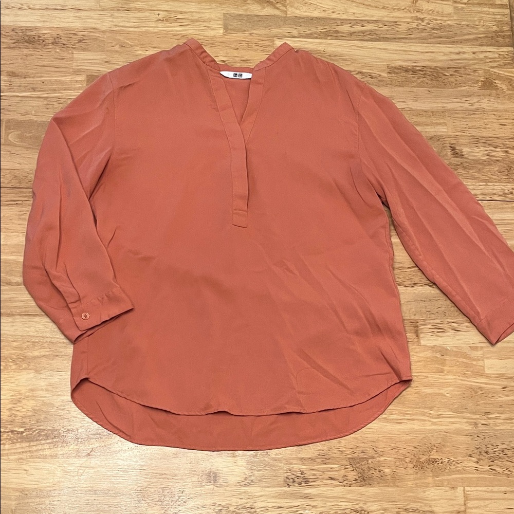 Uniqlo Rust V-Neck Blouse
